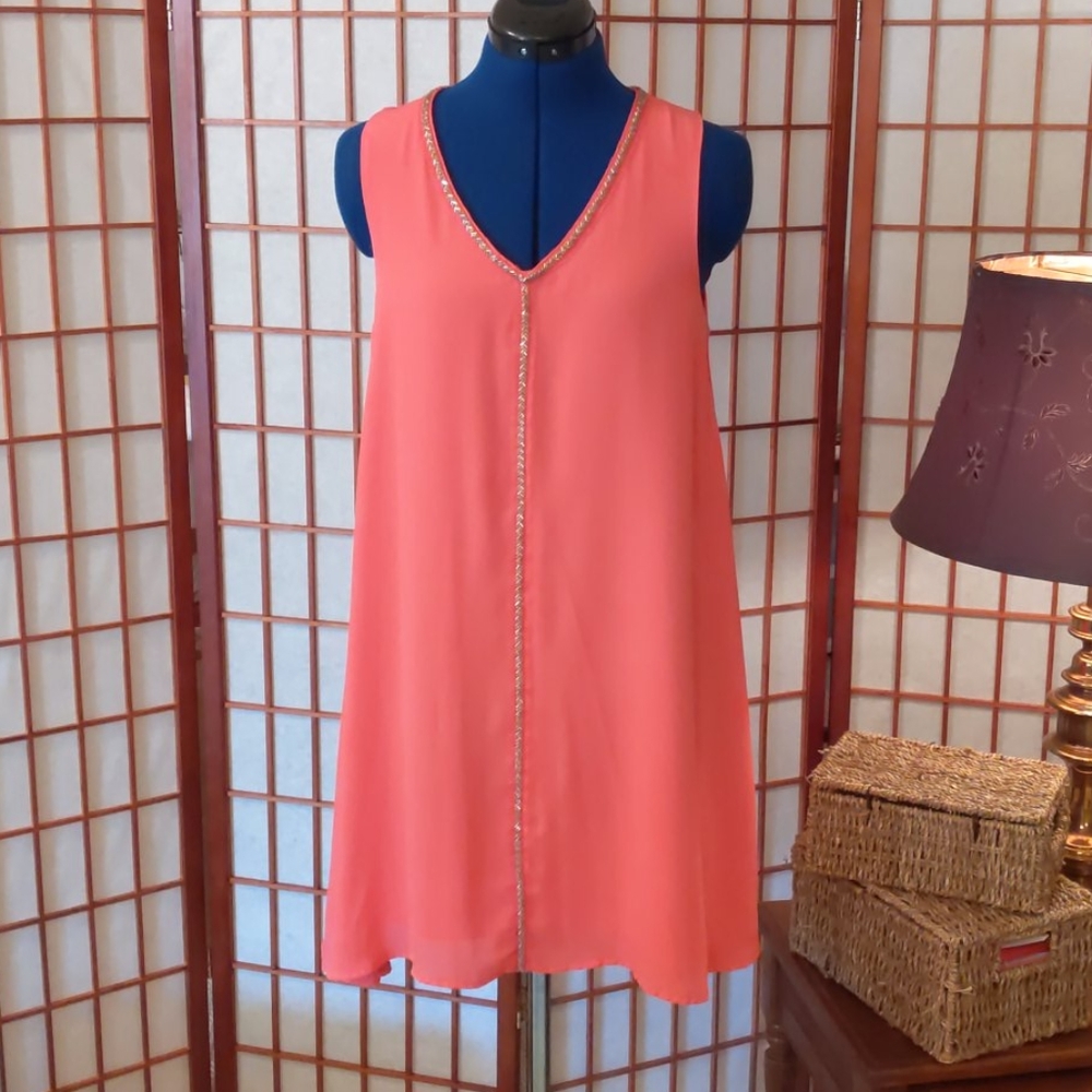 Peach rhinestone detail shift dress
